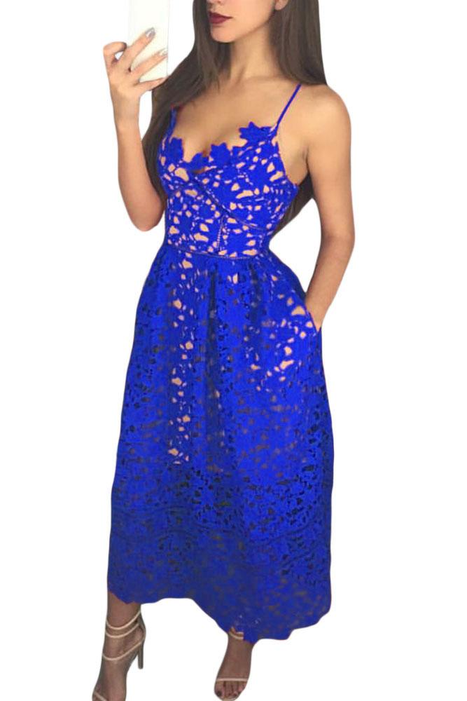 Royal Blue Lace Hollow Out Nude Illusion Party Dress Brigida International Royal Blue Lace Hollow Out Nude Illusion Party Dress Brigida International